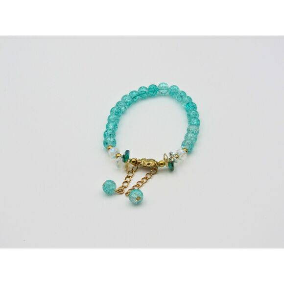 NWOT Turquoise & Gold Glass Beaded Bracelet – Boho Chic Stretch Style - Picture 2 of 4
